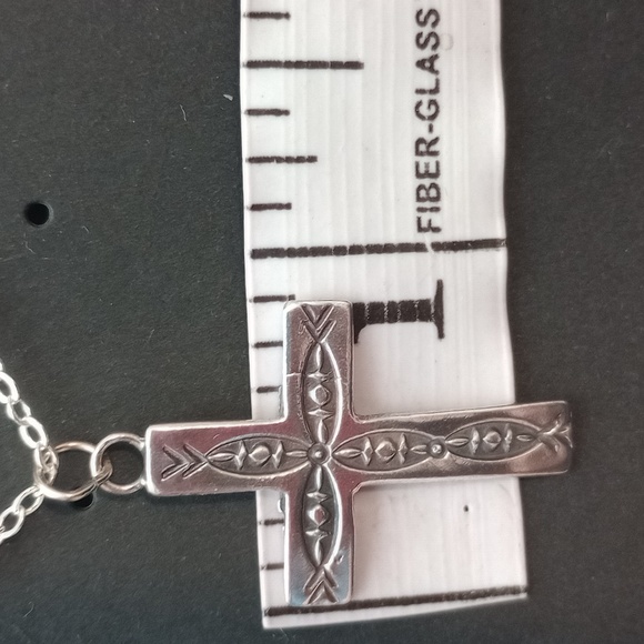 Sterling Silver Stamped Cross Pendant Necklace Signed - Picture 8 of 13